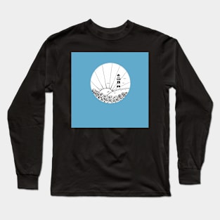 Whimsical Lighthouse Daylight Ink Illustration with a blue background Long Sleeve T-Shirt